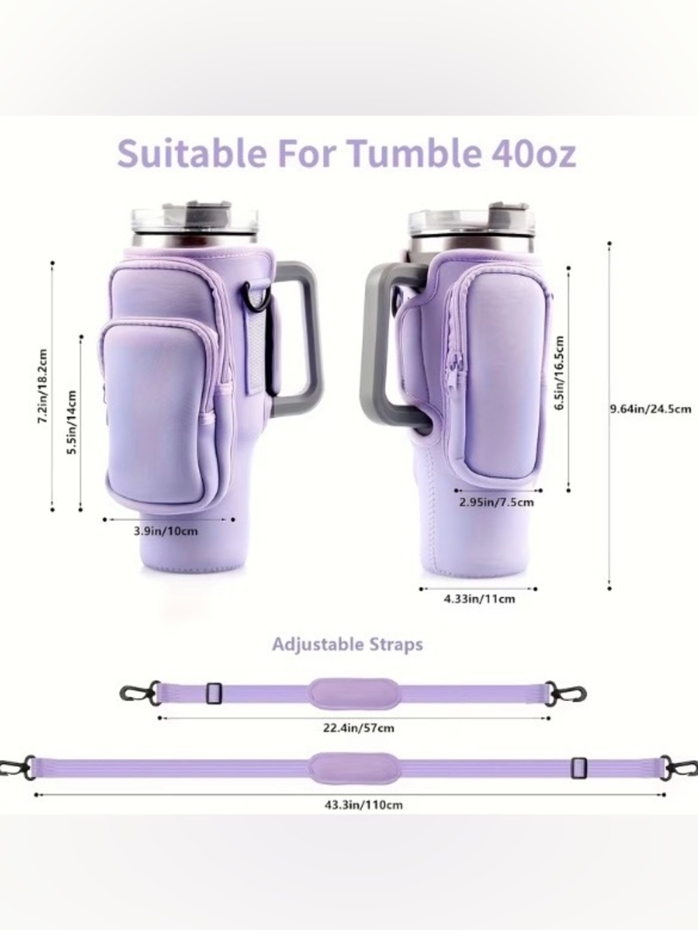 Water Bottle Carrier with Crossbody Strap and Zippered Pockets - Picture 9 of 10